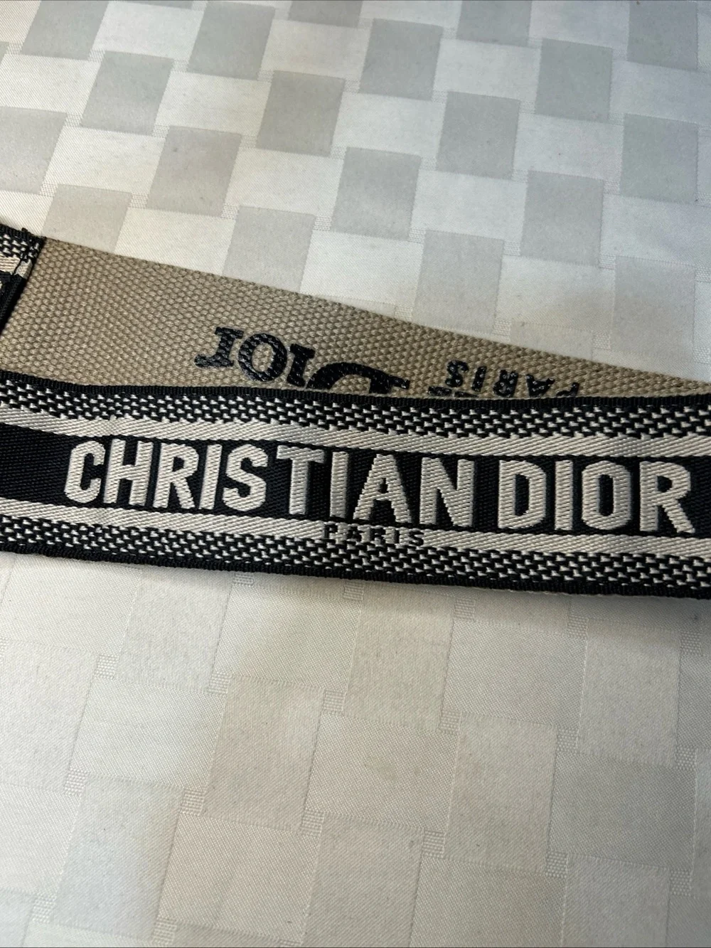 Dior Black and Cream Woven Logo Bag Strap with Gold Hardware